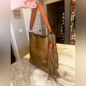 NWOT Jen & Co Hobo Elegant‎ Tan Leather Tote Bag with Tassle